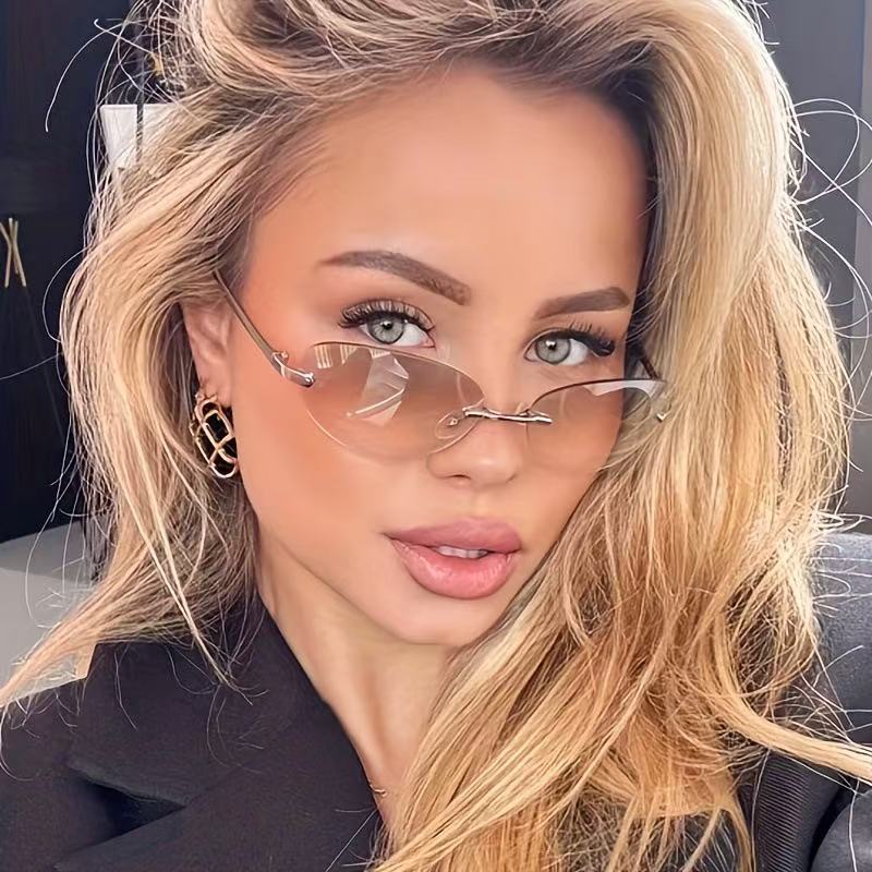 Rimless Oval Sunglasses Women  - Metal Photo Panel incelemesi ve fiyatı