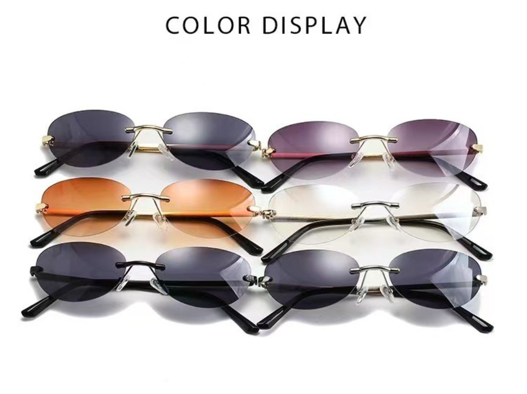 Rimless Oval Sunglasses Women  - Metal Photo Panel incelemesi ve fiyatı