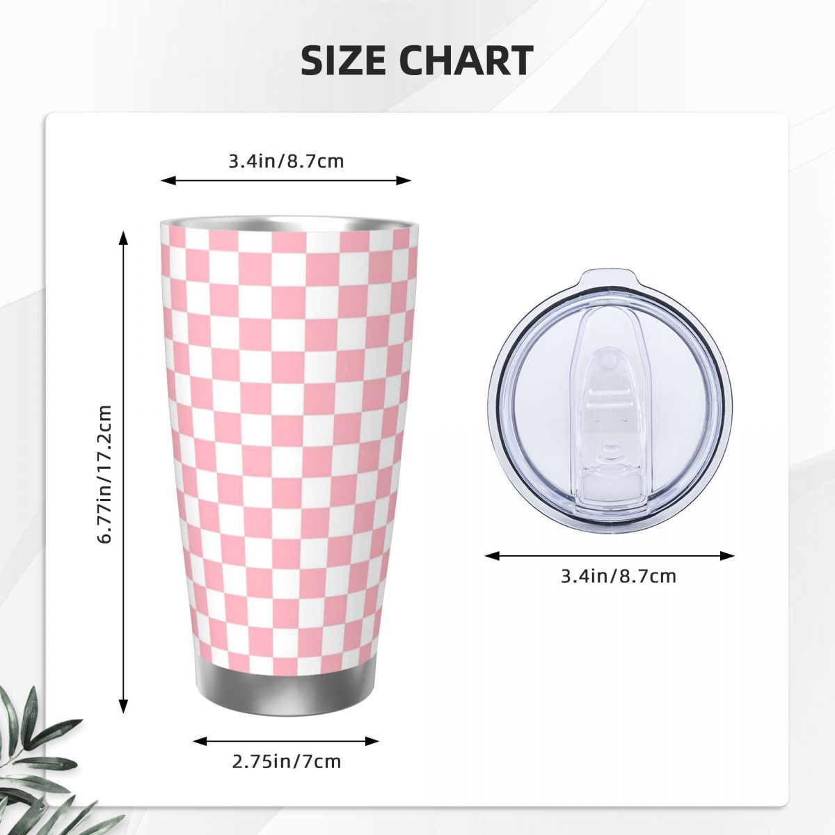 Pink White Checkerboard Patter - Tumbler 20Oz White incelemesi ve fiyatı